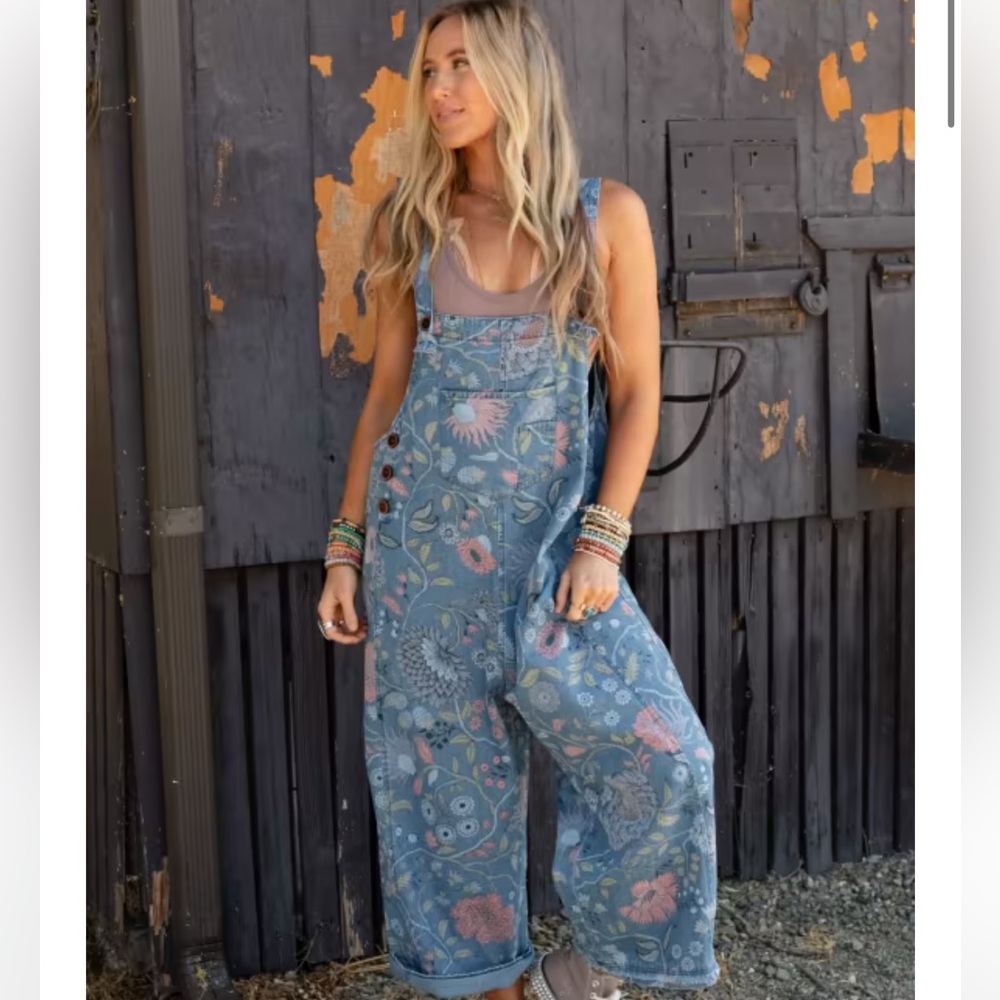 Floral Jean oversized overalls